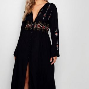 Plus Embroidered Plunge Maxi Dress